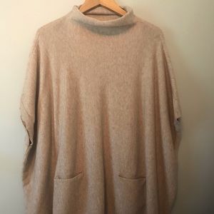 Tan-Heather Mockneck Poncho with pockets
